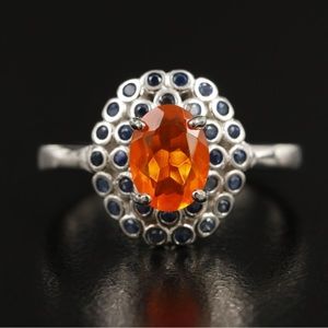 Sterling Fire Opal & Sapphire Ring